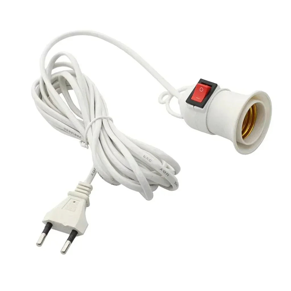 socle lampe e27 interrupteur blanc moderne câble prise eu 2m 4m blanc lisse opaquet