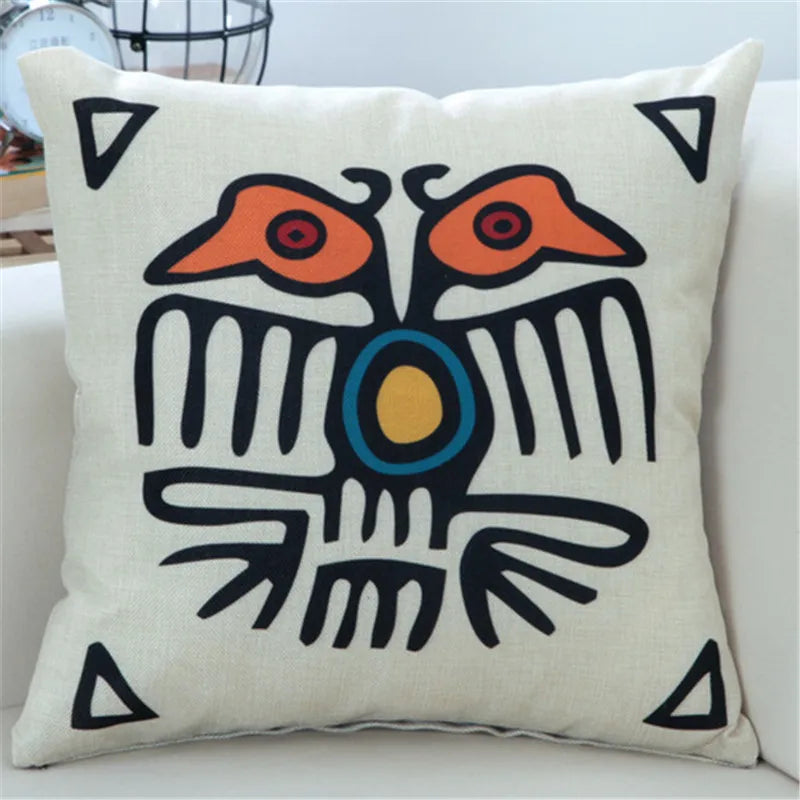 housse coussin imprimée moderne motifs géométriques bleu rouge noir 45x45cm