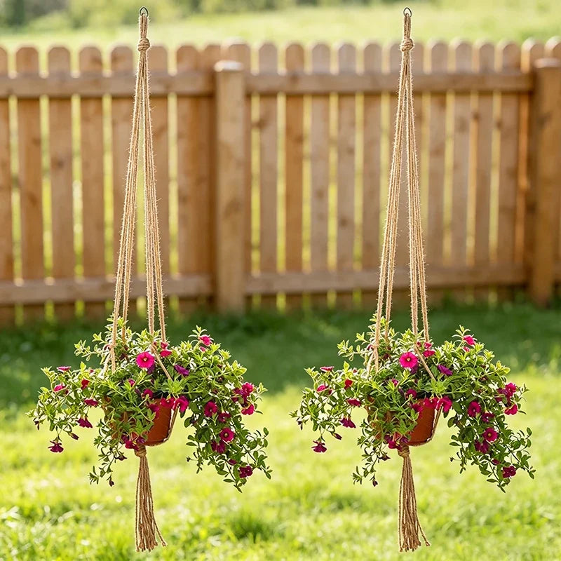 Macramé suspendu tissé main boho pots blancs plantes vertes noirs