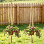 Macramé suspendu tissé main boho pots blancs plantes vertes noirs