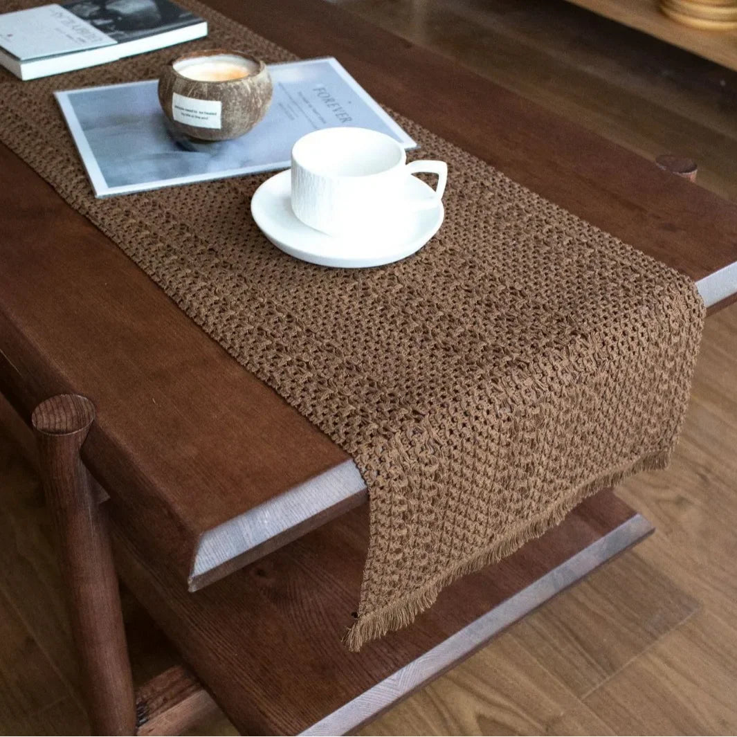 serviette table marron clair tissée motifs géométriques simple moderne rustique coton polyester maison cuisine