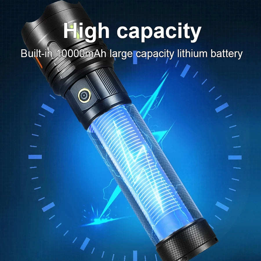 torche rechargeable led puissante 10000mah moderne résistante auto défense camping