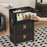 rangement modulaire meuble noir panneaux transparents poignées dorées roulettes facile assembler chambre salon cuisine