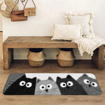 tapis gris blanc chatons yeux blancs fond moderne antidérapant polyester
