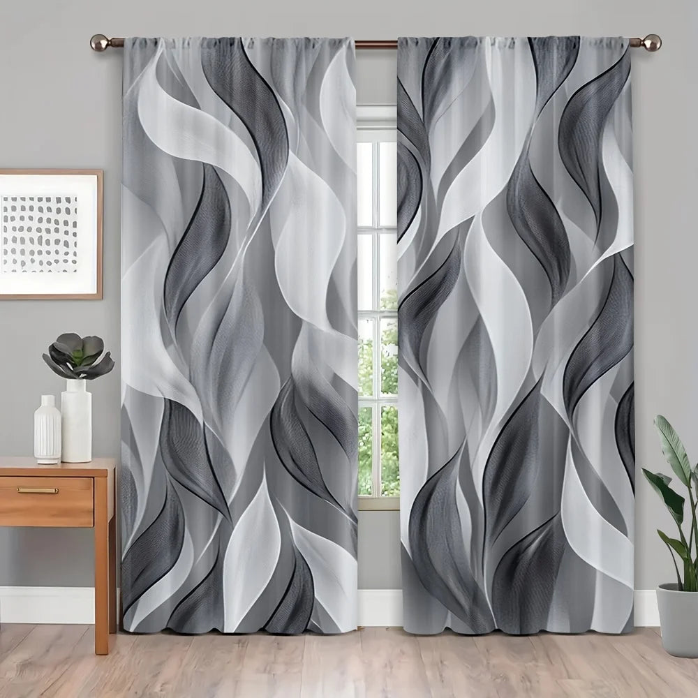 rideaux abstraits modernes gris blanc noir panneaux polyester inclusion accessoires tringle