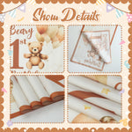 nappe table dessin animé nounours ballons lunes étoiles nuages anniversaire enfant beige marron blanc