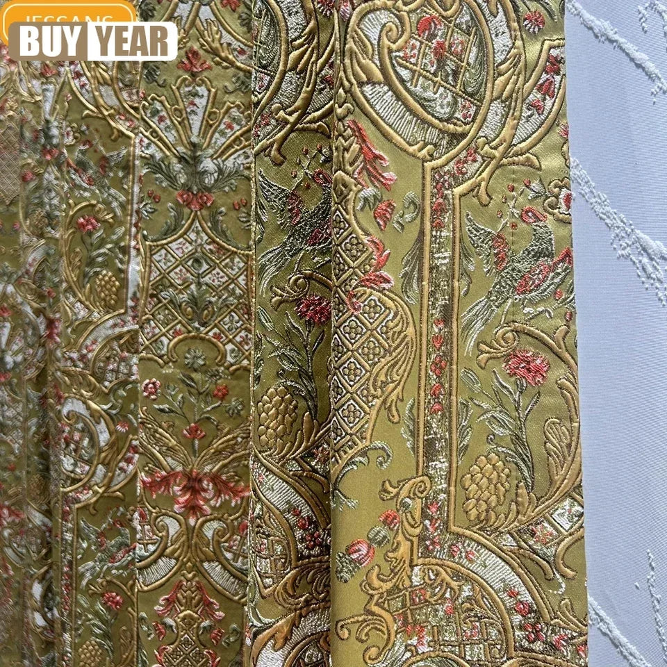 rideau opaques polyester floral classique vert olive doré rouge blanc français