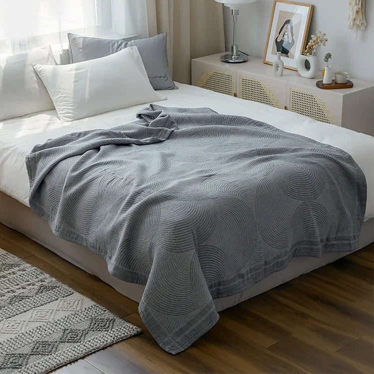 couverture d'été coton moderne motif cercles gris beige lit canapé portable opaquement