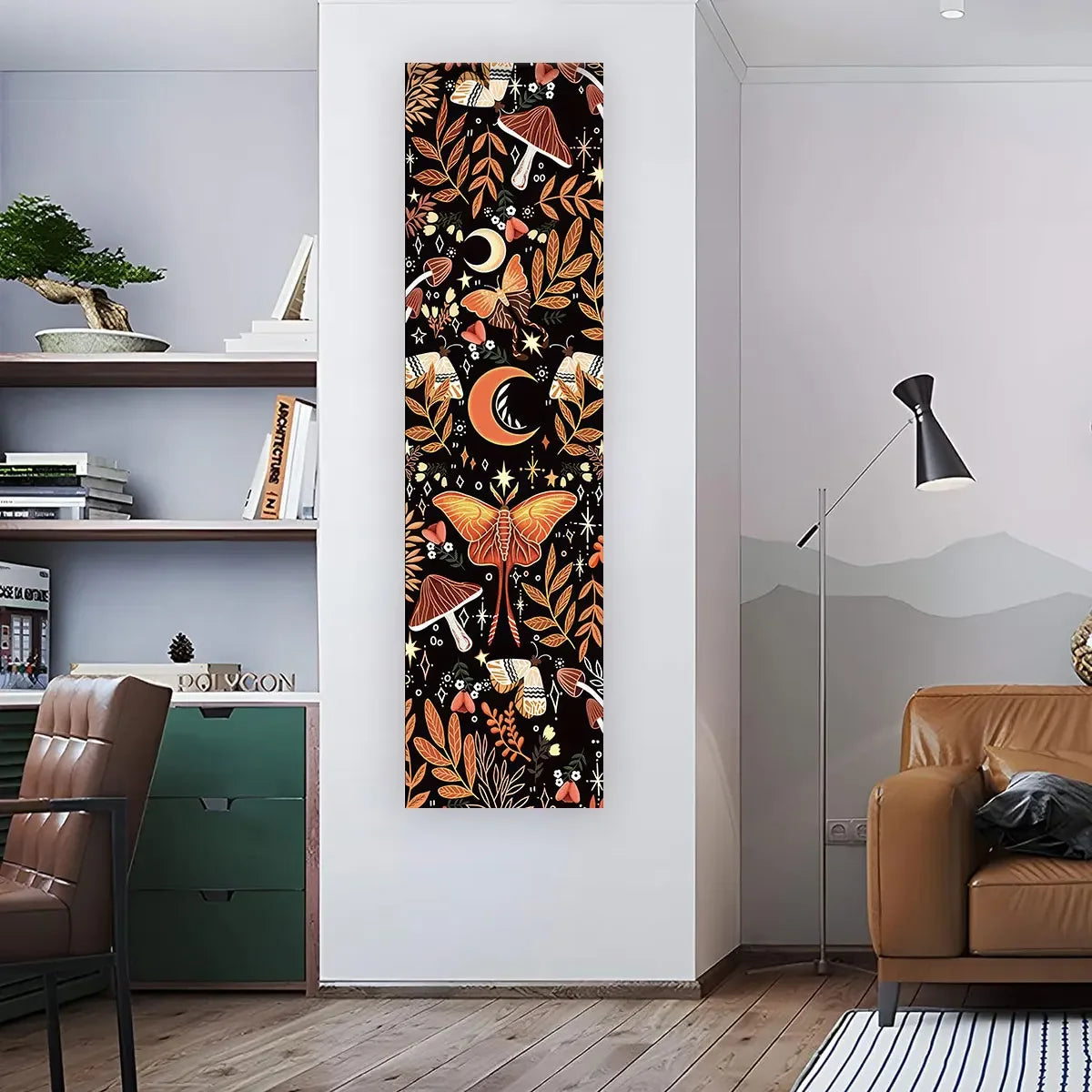 tapisserie vintage fleurs sauvages motif champignons multicolore deco murale salon entrée polyester rectangle
