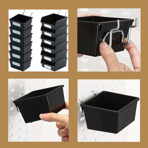 boîtes rangement noir clips métalliques organisation outils atelier garage moderne utilitaires.storage efficient petite pieces