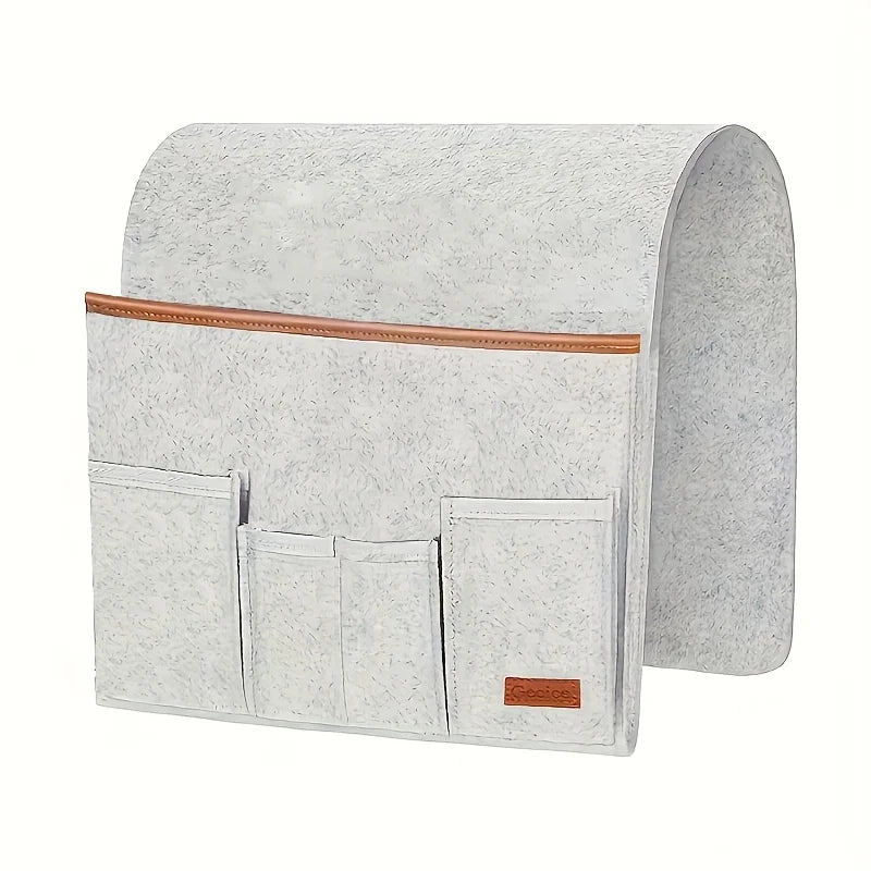 organisateur feutre gris noir accoudoir canapé pochettes rangement télécommandes livres utilitaire
