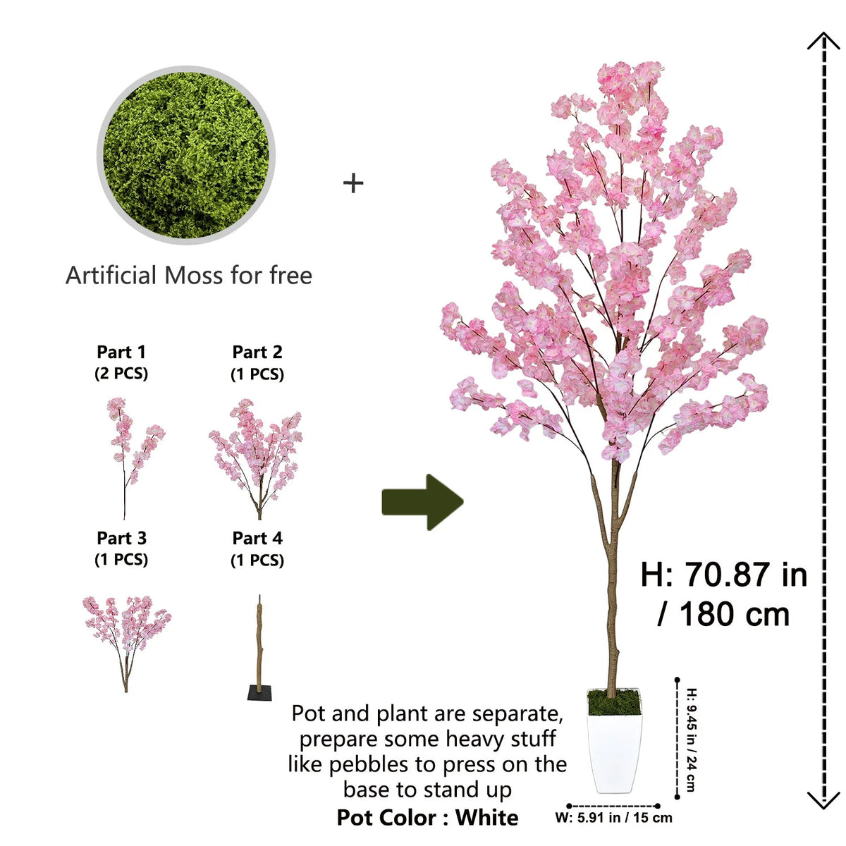 arbre artificiel fleurs rose clair moderne pot extérieur decoration maison jardins patios anniversaires