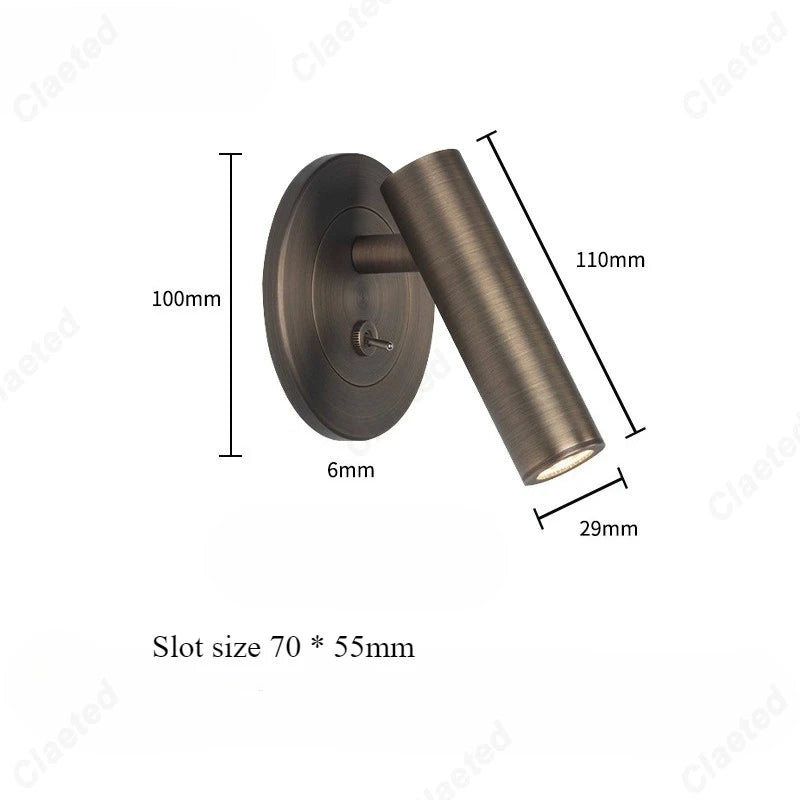 lampe murale moderne bronze lisse éclairage chambre étude interrupteur rotatif led 249lm 90260v