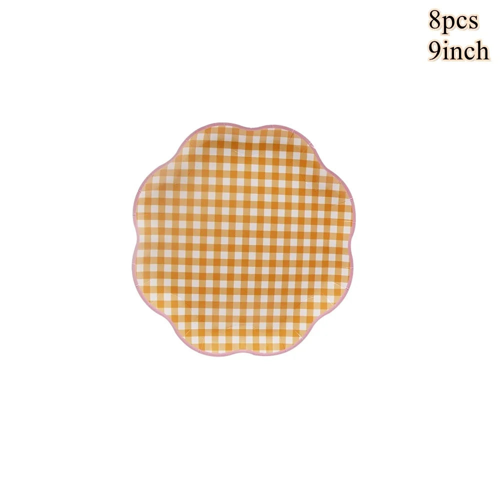 serviettes papier festives carreaux fruits pommes poires anniversaire mariage printemps orange rose