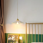 lampe suspendue céramique blanc doré moderne vintage 30cm large diffuseur ondulé opaqué chaîne