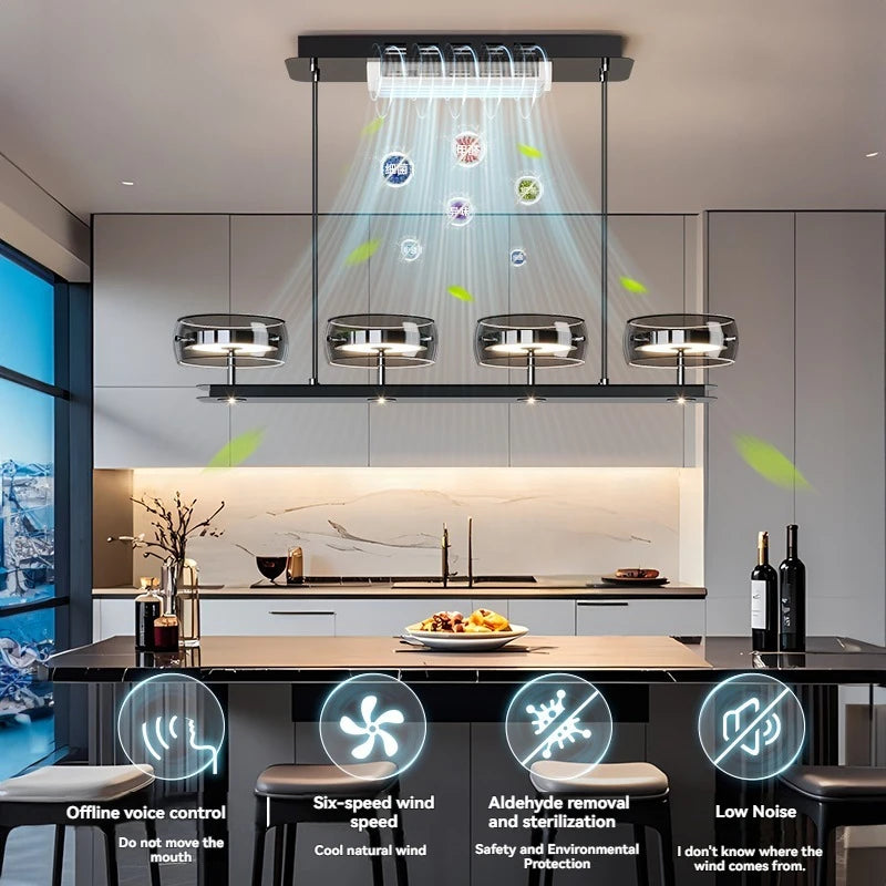 suspension lumineuse moderne noir ventilateur led télécommande contemporaine circulaire translucent chambre restaurant