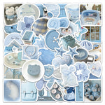 stickers mignons bleu clair fleurs animaux aesthetic 50 pièces pack