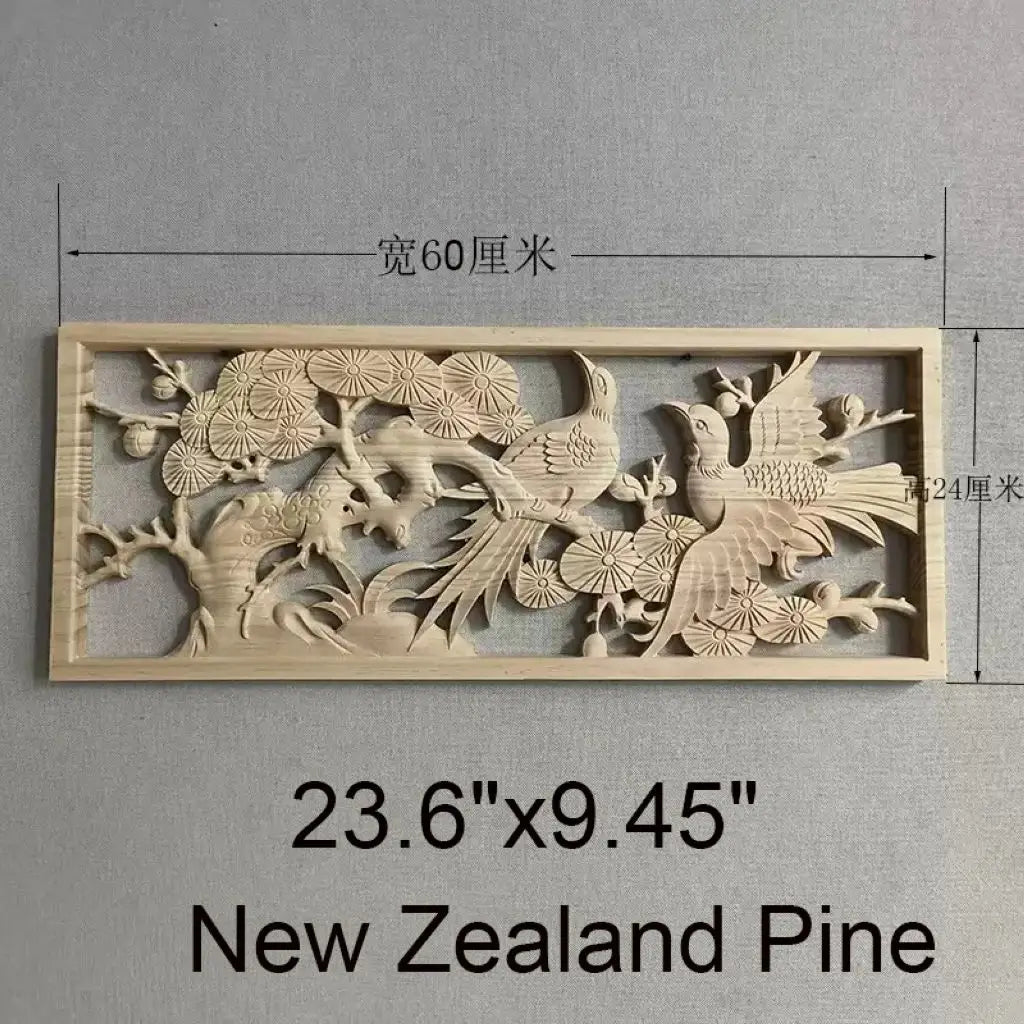 panneau decoratif bois sculpte oiseaux fleurs traditionnel chinois decoration murale rouge naturel