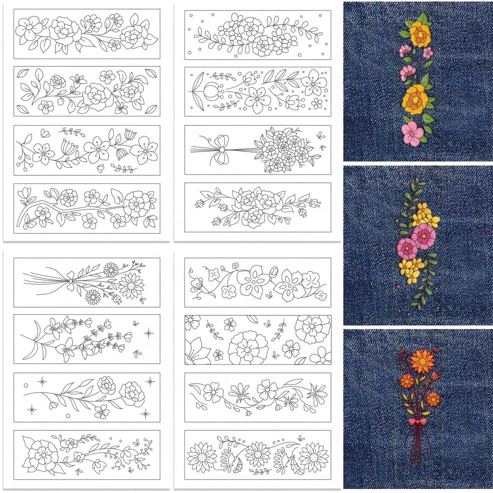 feuilles adhésives broderie motifs floraux fleurs feuilles branches classiques différentes couleurs solubles eau bricolage