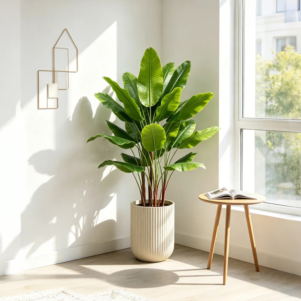 plante artificielle bananier 75cm feuilles vertes décoration intérieure pot texturé tropical