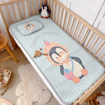 tapis pliant protection lit enfant motif astronaute bleu gris blanc rose vert orange