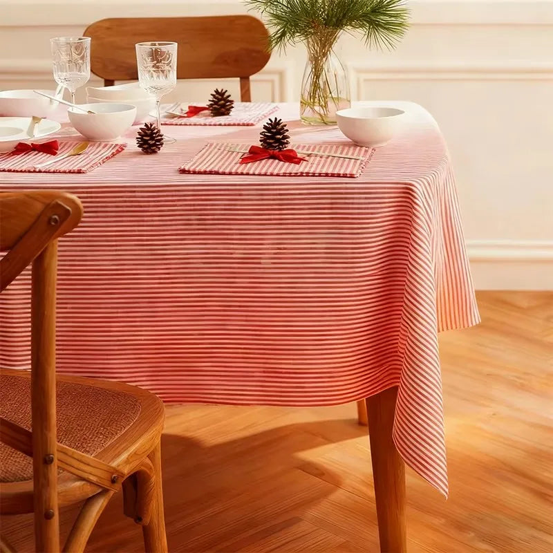 nappe table noël rayée moderne blanche rouge serviettes décoration opaque polyester rechargeable