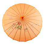 parapluie traditionnel artisanal japonais fleurs feuilles peintes main poignée bois rouge orange bleu violet