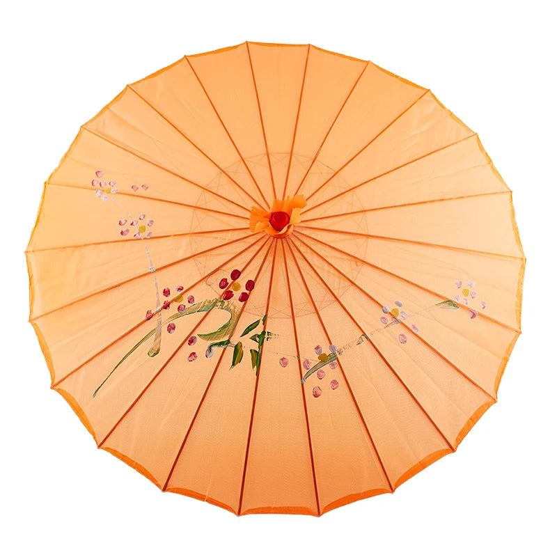 parapluie traditionnel artisanal japonais fleurs feuilles peintes main poignée bois rouge orange bleu violet