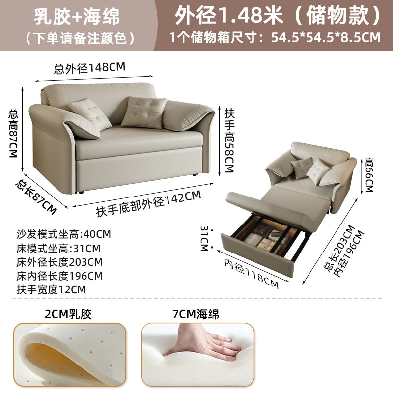 canapé lit moderne bois tissus composites beige clair oreillers multifonctionnel salon maison