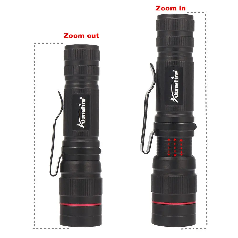 lampe torche rouge noir zoomable 3w led intense compact moderne clips adjustable