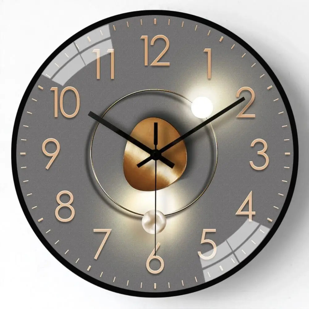 horloge murale moderne gris noir doré géométrique circulaire minimaliste quartz