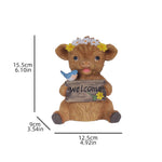 statue vache highland résine bienvenue fleurs tournesols oiseau bleu rustique extérieur jardin decoration