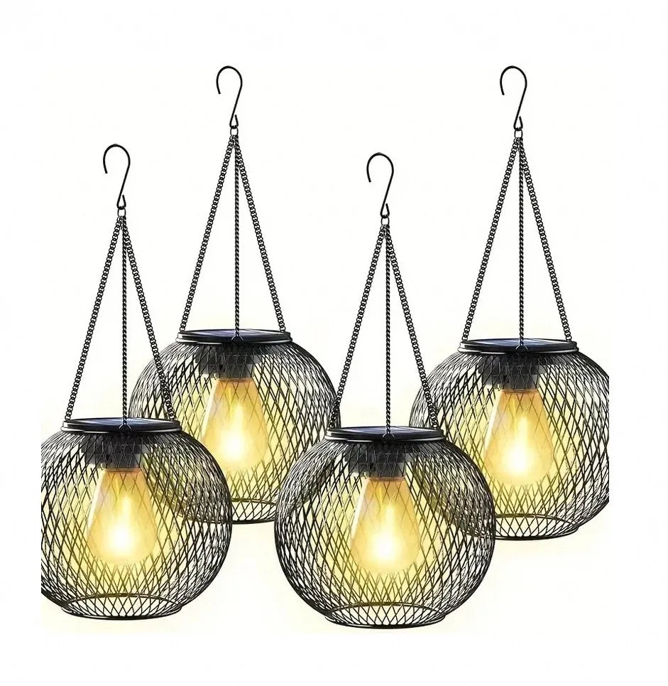 lampe solaire noire moderne chaîne maille métallique rustique extérieure
