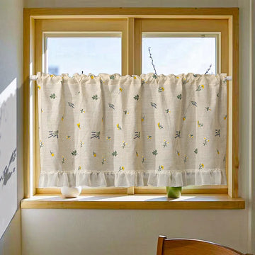 rideau cuisine beige fleurs semi transparent rustique rubans bas 100x60cm 150x60cm 180x60cm