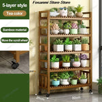 présentoir vertical étagère fleurs mobile bois naturel lattes horizontales moderne 10 niveaux roulettes balconintérieur