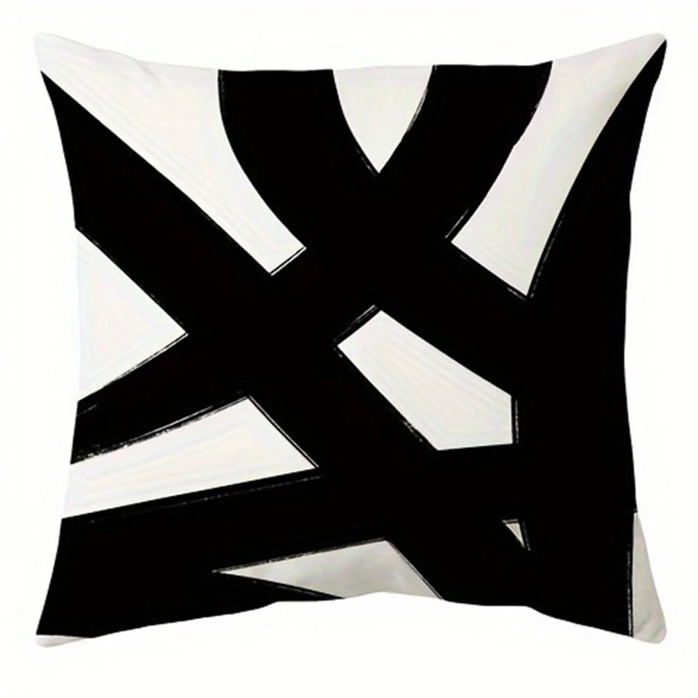 taies d'oreiller imprimées motif abstrait noir blanc contemporaines 45x45cm opaques maison hospitalière