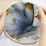 kit broderie point croix tableau fleurs papillons toile coton aiguilles fils plan complet