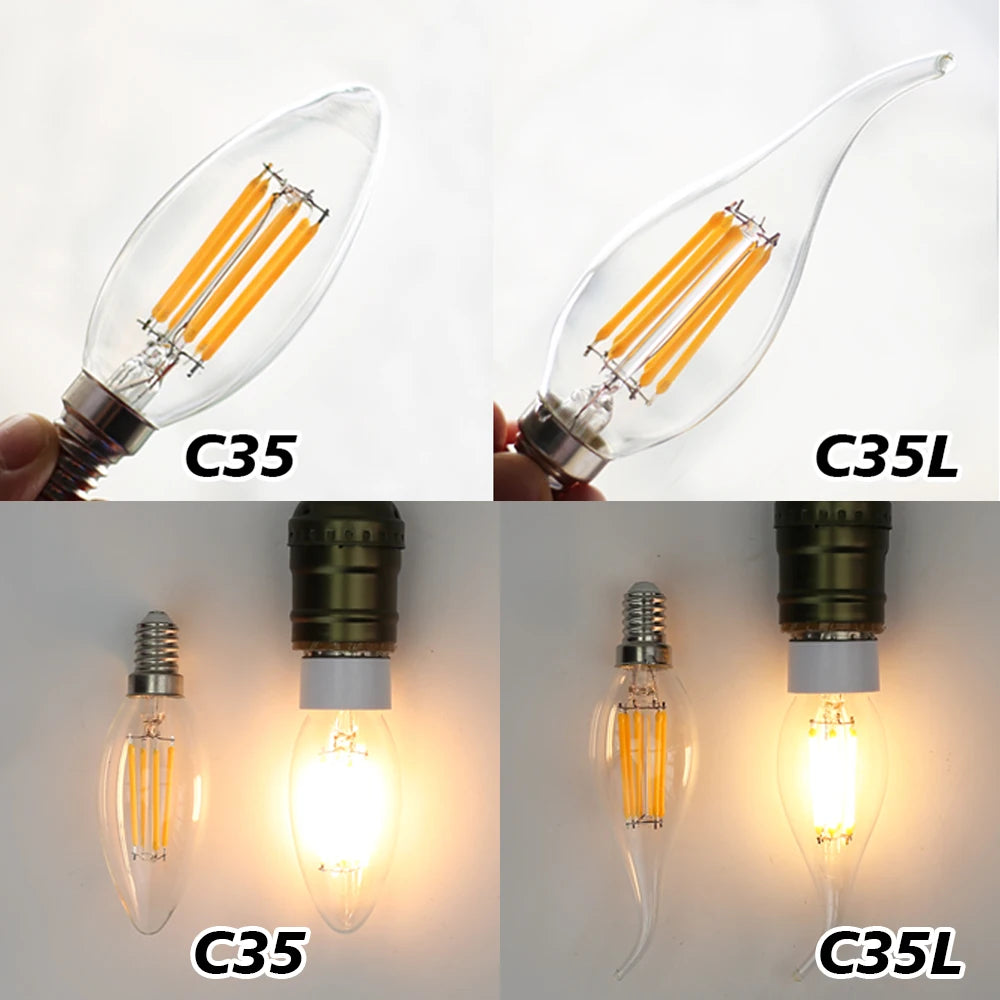 ampoules led filament doré e14 transparentes vintage opalescentes 2w 4w 6w 2700k 30000h