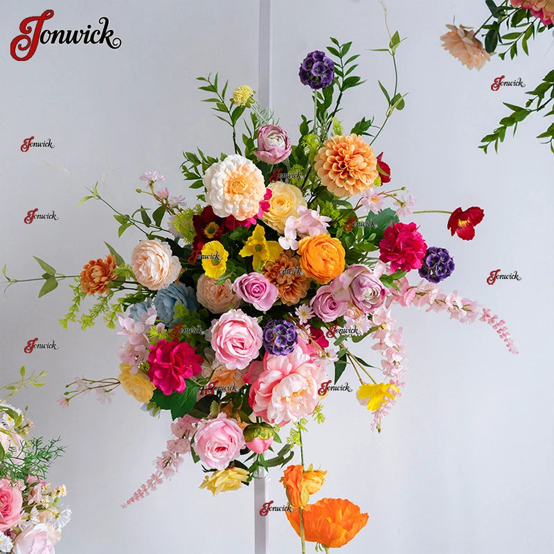 bouquets fleurs artificielles rose romantique arches intérieures décoration mariage anniversaire fêtes