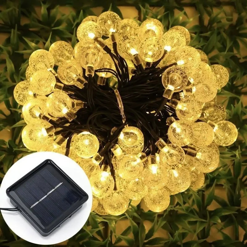 guirlande lumineuse solaire 10m 8modes leds blanc chaud boules translucides moderne clips patio extérieur
