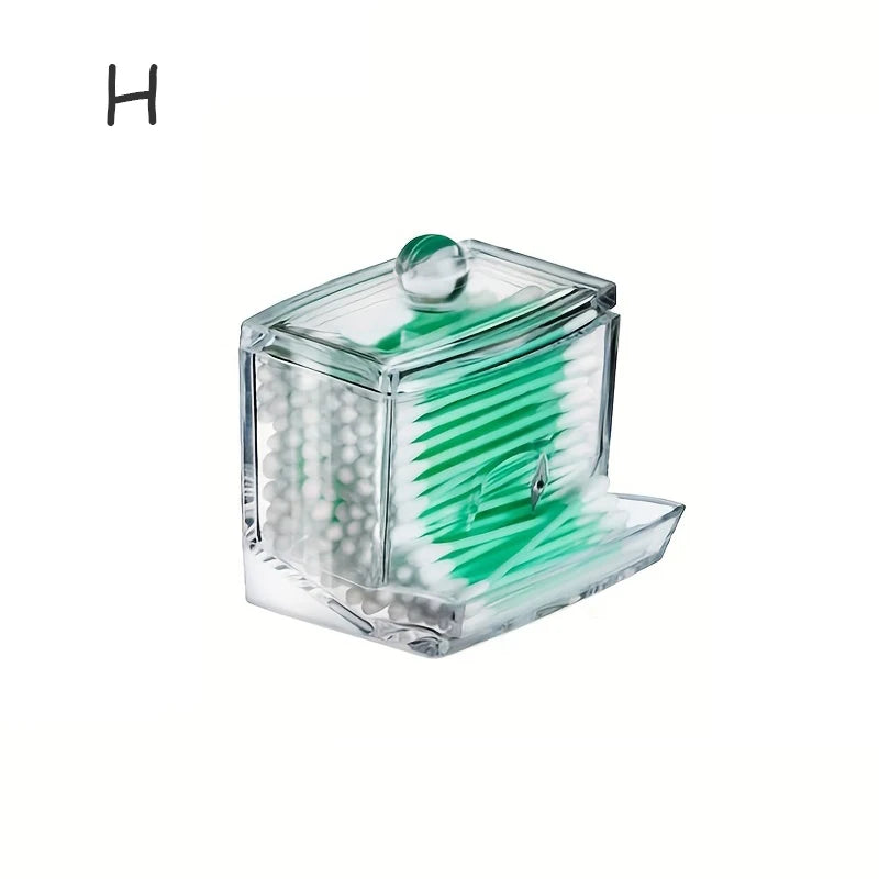 pot coton tige transparent moderne boite rangement couvercle bois respectueux environnement minimaliste organiser