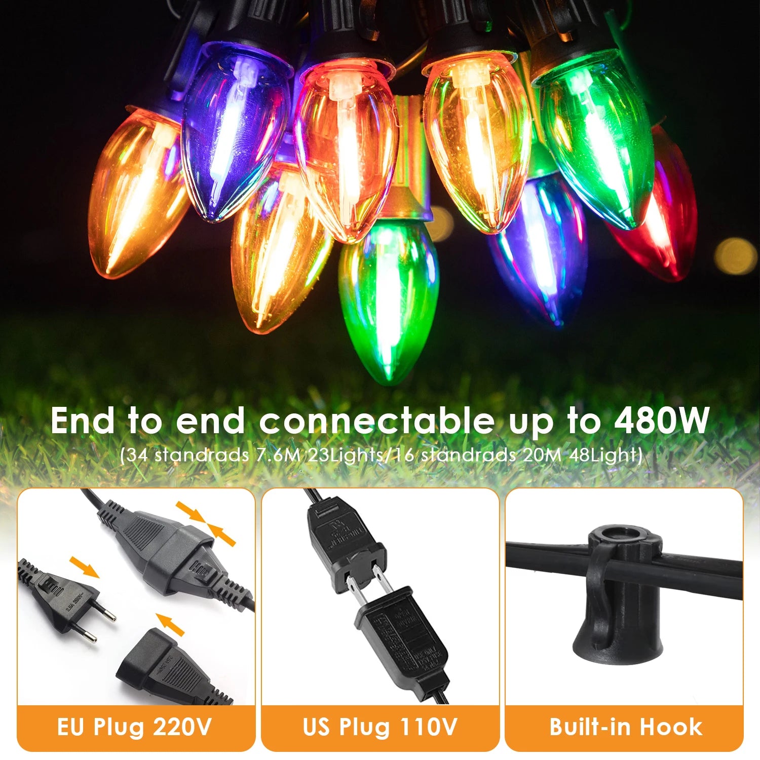 Guirlande lumineuse Noël extérieur C7 bleue 25ft