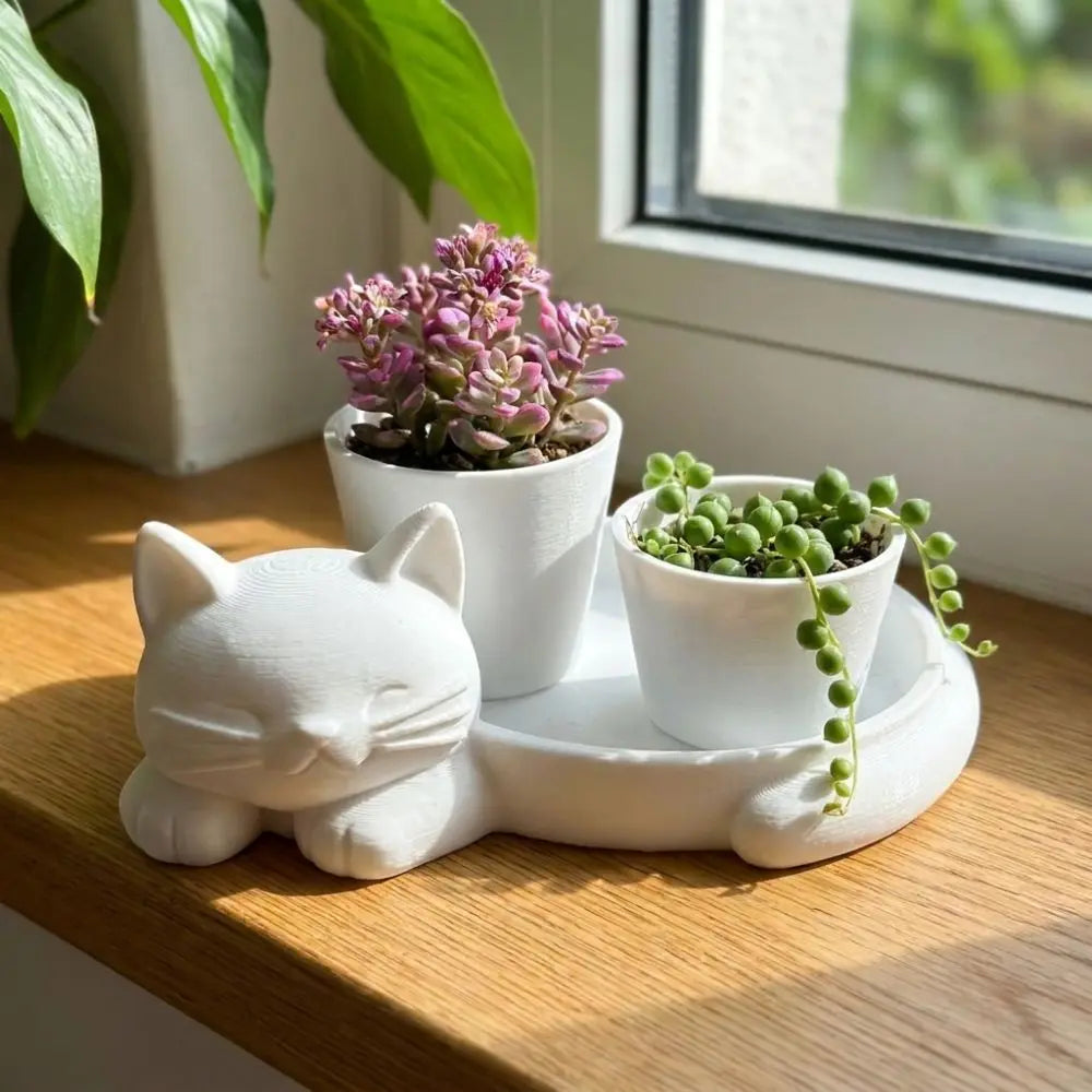 pots fleurs forme chat blanc rose contemporain mignon chat dormant alliage plantes succulentes intérieur