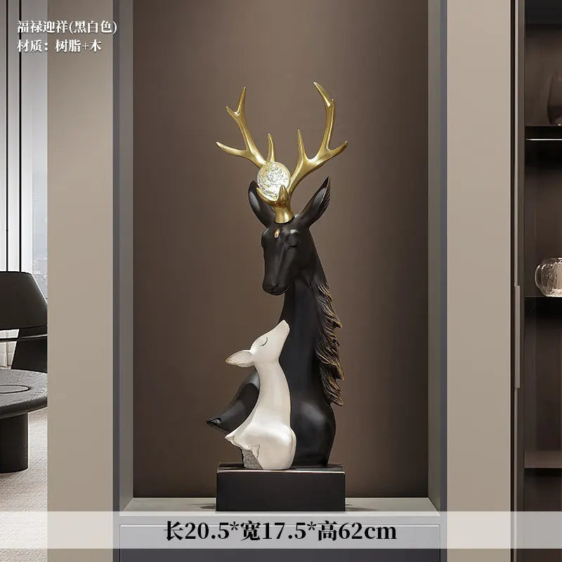 Sculpture résine cerf faon moderne élégant noir doré blanc salon entrée