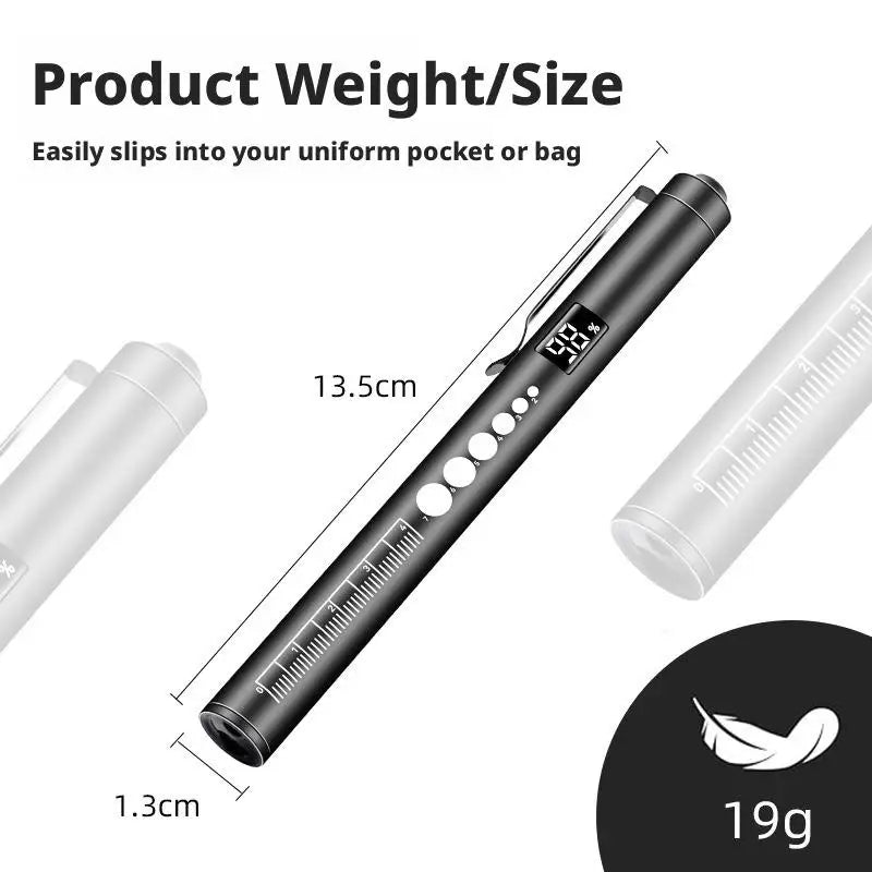 stylo led multifonction noir écran règle graduée boutons commandes lumière blanche jaune rechargeable