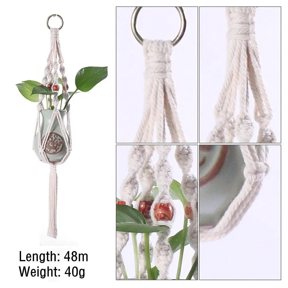 support plante suspendue macramé blanc cassé artisanal anneau métallique pot plante balcon jardinintérieur