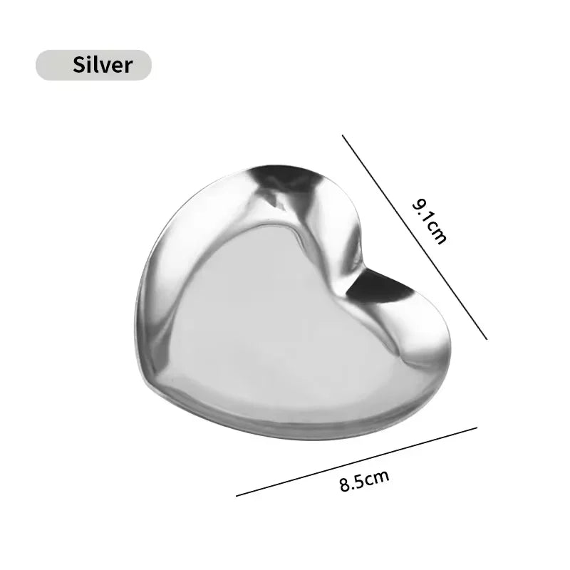plateau forme cœur argent or violet bleu rose moderne élégant métal brillant effet miroir