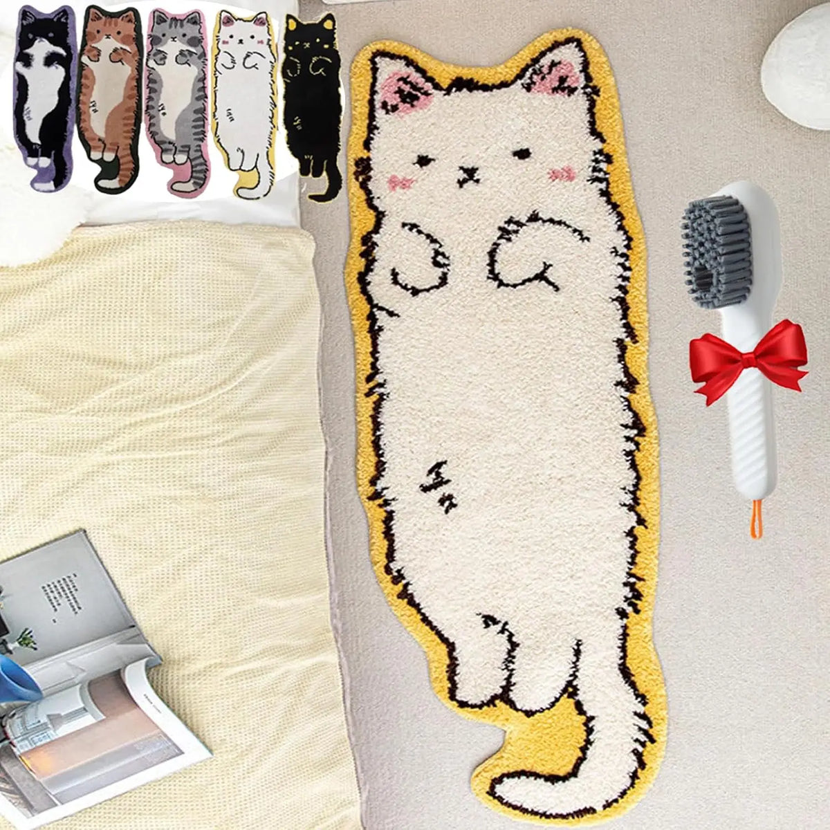 tapis dessin animé chats motifs fourrure gris blanc moderne antidérapant polyester voyage