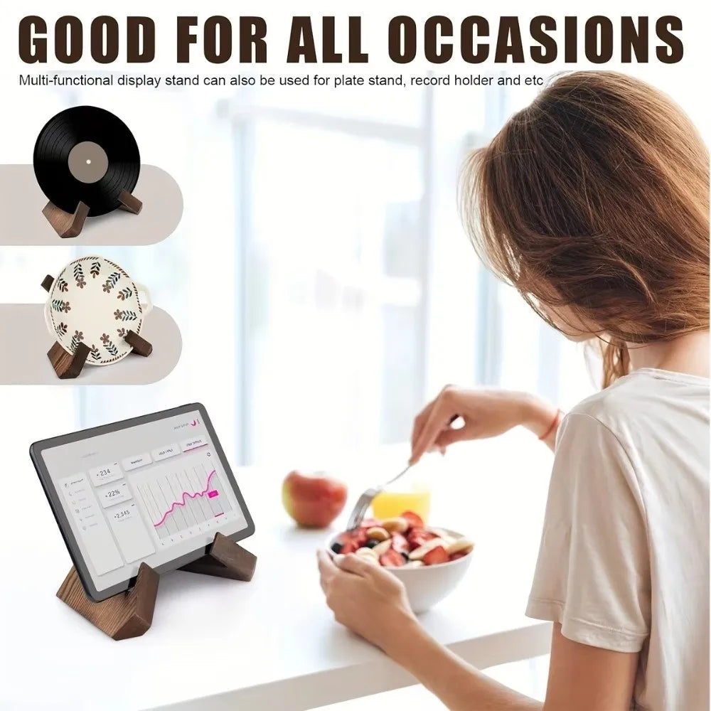 support bois serre livres marron foncé minimaliste présentoir cuisine table manger disques vinyles livres