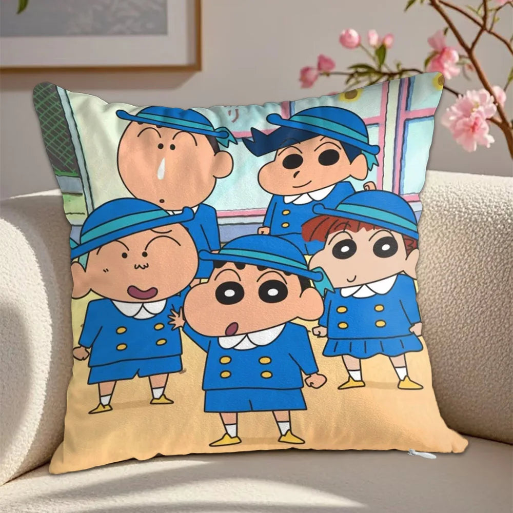 housse coussin carrée décorative dessin animé shin chan blanc lit salon maison
